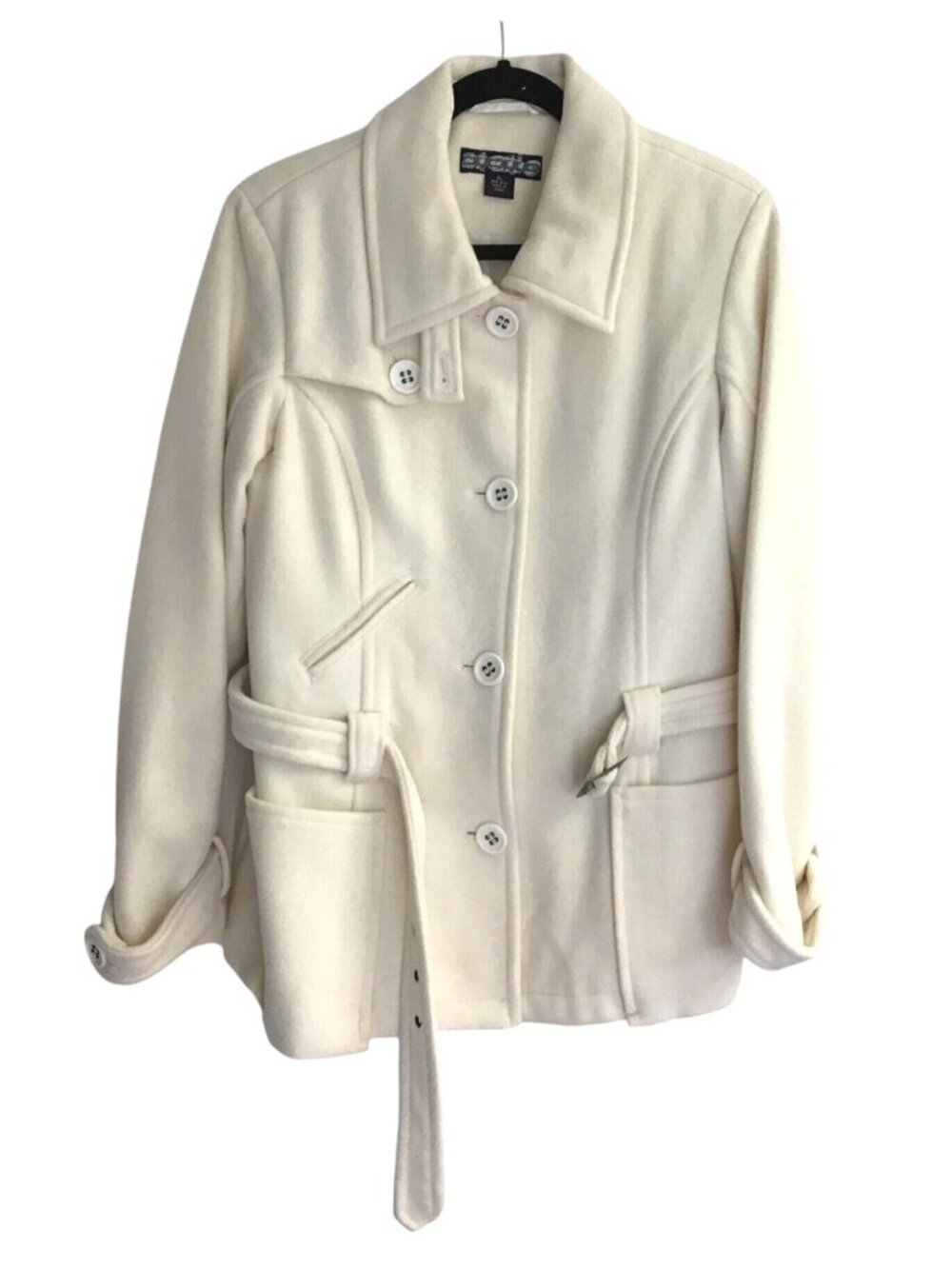 STATIC - WOMENS OFF-WHITE BUTTON-DOWN WOOL JACKET WITH BELT SIZE X-LARGE